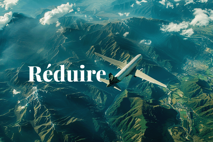 290224_How-to-reduce-your-business-travel-emissions-with-nature-based-solutions_Visual of a commercial plane overflying some natural landscapes of New Zealand_blog_visual 1_FR