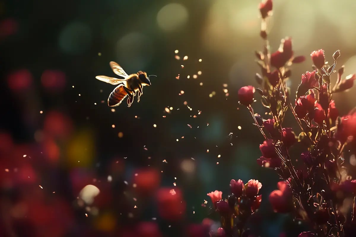 Best investment opportunities in nature for 2025_Close-up of a bee collecting pollen from flowers_visual 2