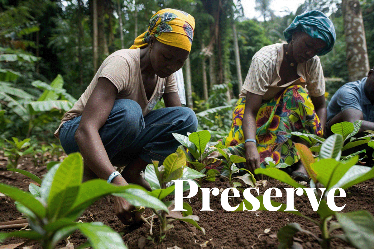 EU and FDA unite to preserve Liberias forests_Several people from a local Liberian community planting trees in a forest_visual 1