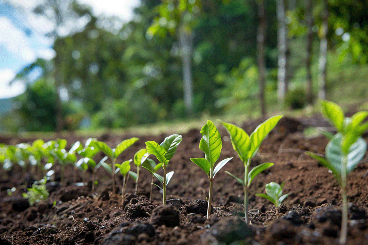 Taylor Swifts Eras Tour  A deep dive into its carbon footprint and offset strategies_Close-up of tree seedlings planted in a forest_visual 2