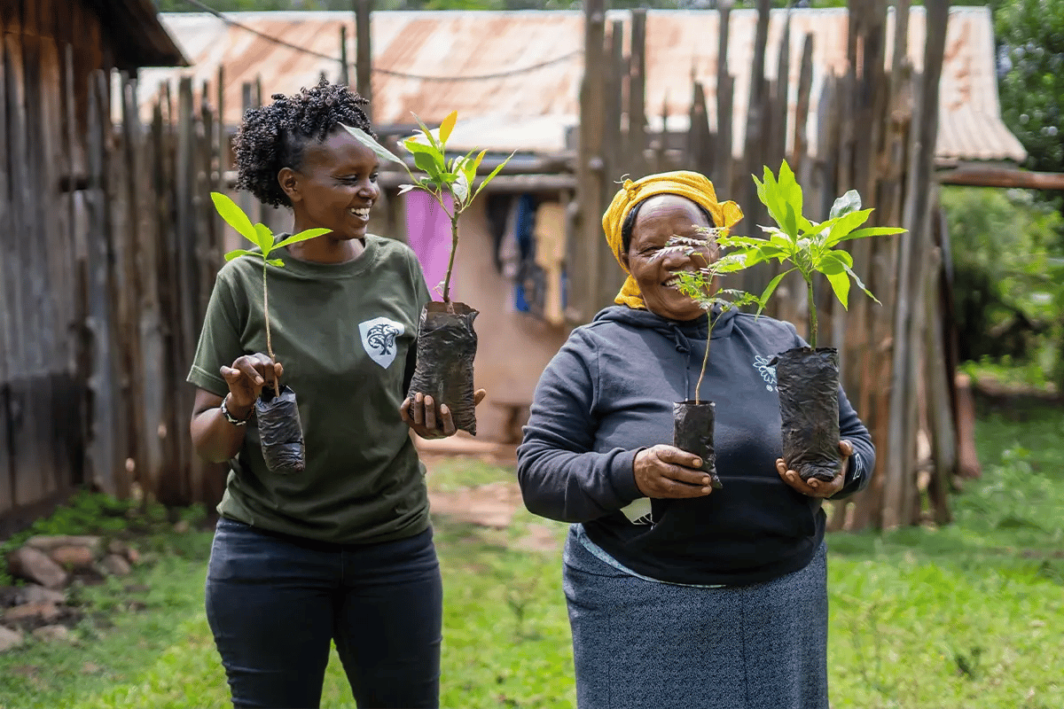 Understanding carbon footprints_ impact, benefits, and reporting_A DGB team member and a woman for a local community during tree planting training and distribution_visual 9